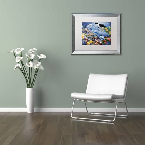 Trademark Fine Art 'Sealife' Canvas Art by Jenny Newland, White Matte, Silver Frame