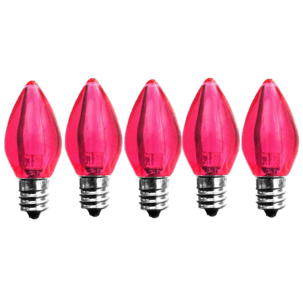 Pack of (5) C7 LED Pink Bulbs C7 Smooth Lens