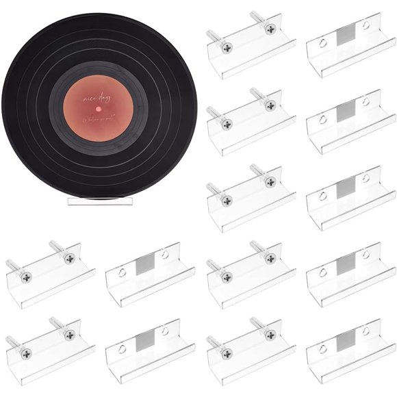 18 Sets Acrylic Vinyl Record Shelf Wall Mount Records Holder Clear Floating Shelves Album Display Holder Magazine Rack for Wall Decor Bookshelf Home Office Storage 1.1x3.9x1.4 Inch