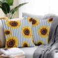 thumbnail image 2 of Pastoral Sunflower Outdoor Pillow Covers Set of 2 White Blue Striped Vintage Linen Waterproof Throw Pillow Case Decorative Square Cushion Cover for Patio Couch Garden Balcony, 20"x20", 2 of 9