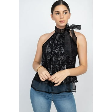 Sleeveless Neck Tie Keyhole Top S