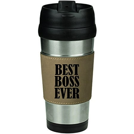 Leather & Stainless Steel Insulated 16oz Travel Mug Best Boss