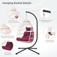 thumbnail image 2 of Egg Chair with Stand, Foldable Hanging Swing Chair with Cushions & Pillow, HDPE Rattan & Aluminum-Steel Frame, 350lbs Capacity All-Weather Indoor/Outdoor Use for Patio, Balcony, Bedroom, Rose Red, 2 of 7