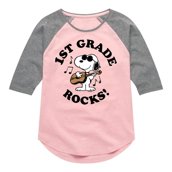 Peanuts - 1st Grade Rocks - Toddler And Youth Girls Raglan Graphic T-Shirt
