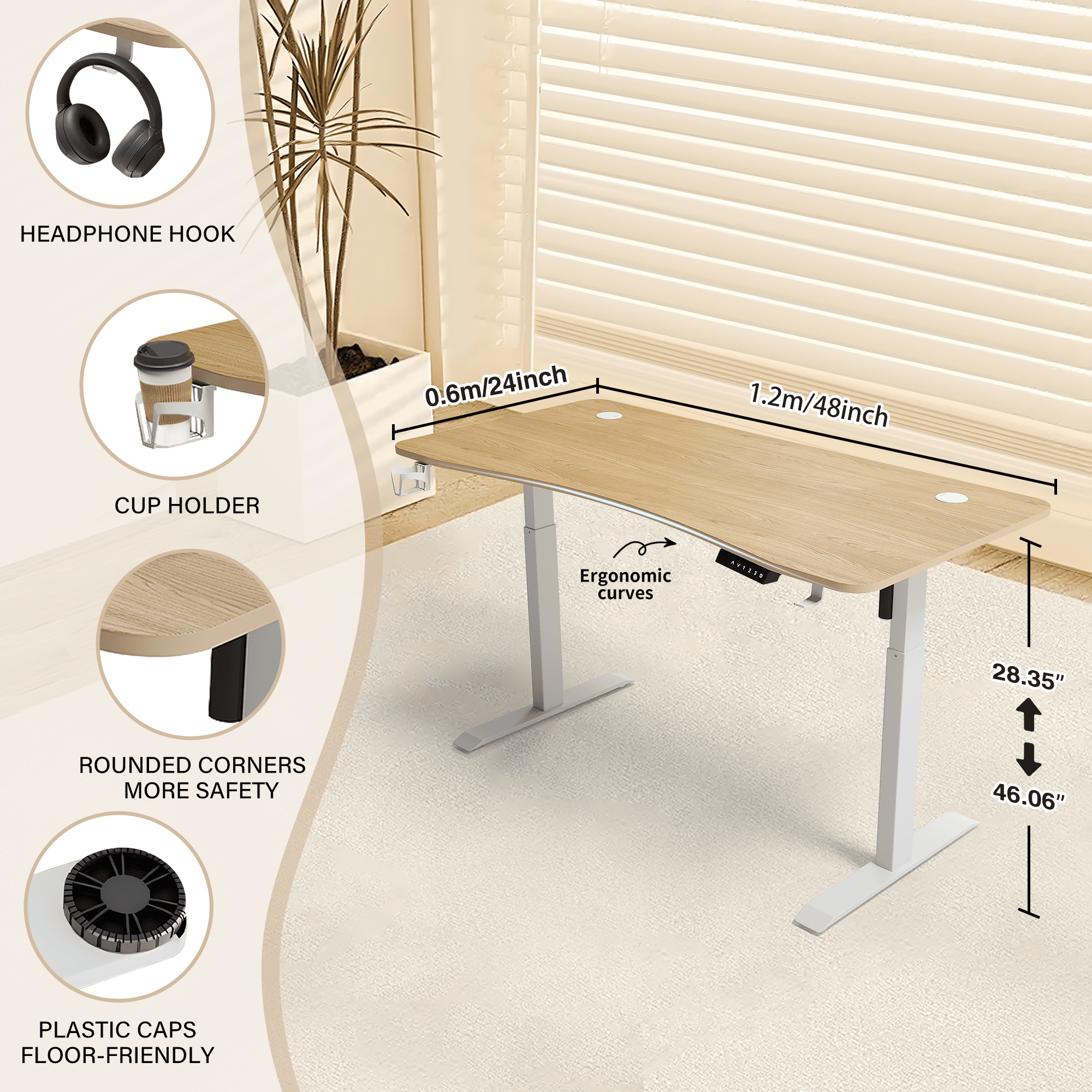 Standing Desk Adjustable Height- 48 x 24 Inches Whole Piece Desktop Stand Up Desk, Electric Standing Desk, Sit to Stand Desk for Home Office Computer Desk, Wood