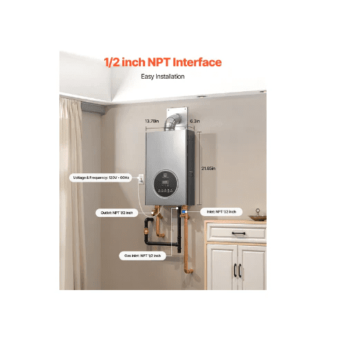 4.3 Gal Compact Indoor Gas Tankless Water Heater With Safety Protections Silver Gray JSQ30-B