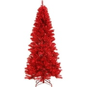 7' Pre-Lit Paradise Red Tinsel Artificial Christmas Tree, Red Lights