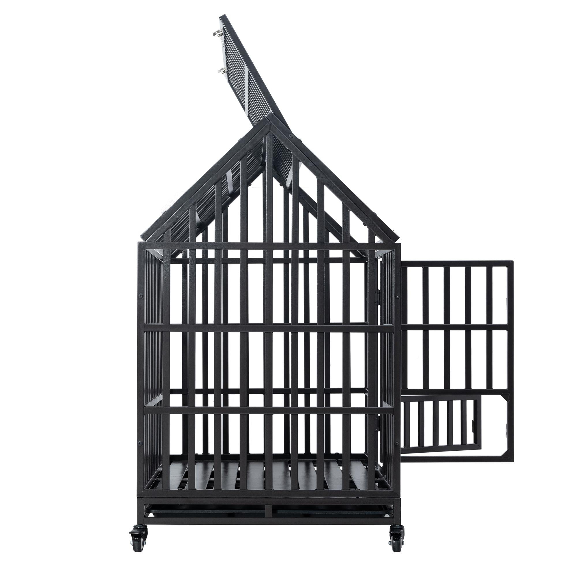Pefilos 47" Heavy Duty Dog Crate for Indoor Dogs, Kennel with Tray and 4 Lockable Wheels, Pet Cage for Large Dogs, Black Pefilos 47" Heavy Duty Dog Crate for Indoor Dogs, Kennel with Tray and 4 Lockable Wheels, Pet Cage for Large Dogs, Black