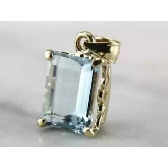 4.00 Ct Emerald Cut Aquamarine Solitaire Pendant 14K Yellow Gold Plated Free Chain | Ideal Birthday Gift