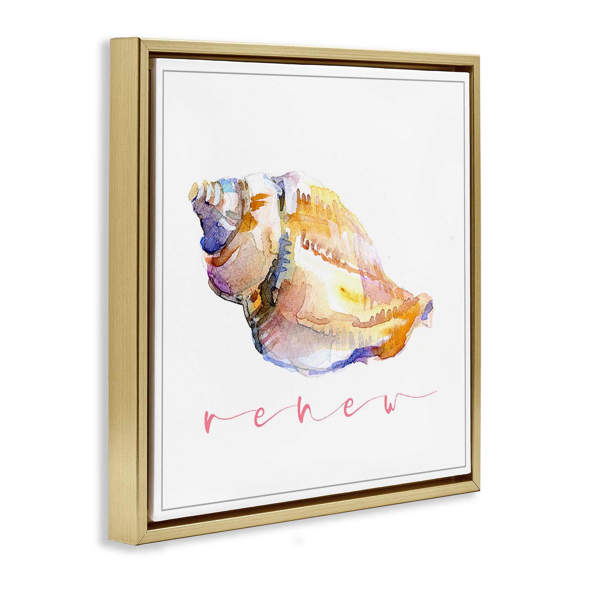 Stupell Industries Conch Shell Renew Nautical & Beach Painting Gold Floater Framed Canvas Art Print Wall Art, 25 x 25