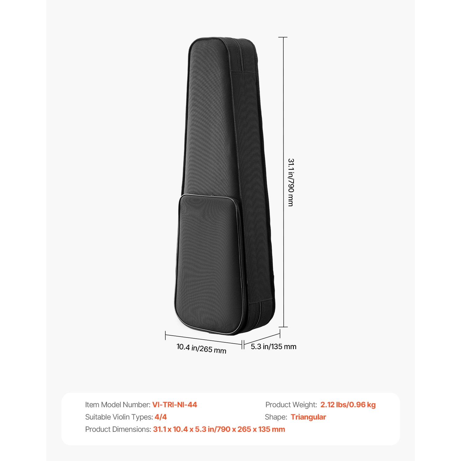KFFKFF 4/4 Full Size Violin Case, Waterproof Nylon, Lightweight Travel Bag, Plush Interior, Dual Shoulder Straps, Scratch-Resistant, Triangular Design, for Violin, Black
