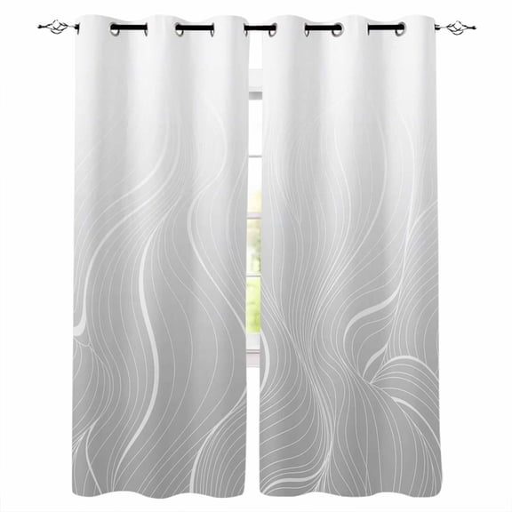Grey Geometric Blackout Curtains 54 Inches Long for Bedroom,Modern White Stripe Abstract Distortion Art Thermal Insulated Room Darkening Black Out Window Curtain Panels Grommet Drapes for Living Room