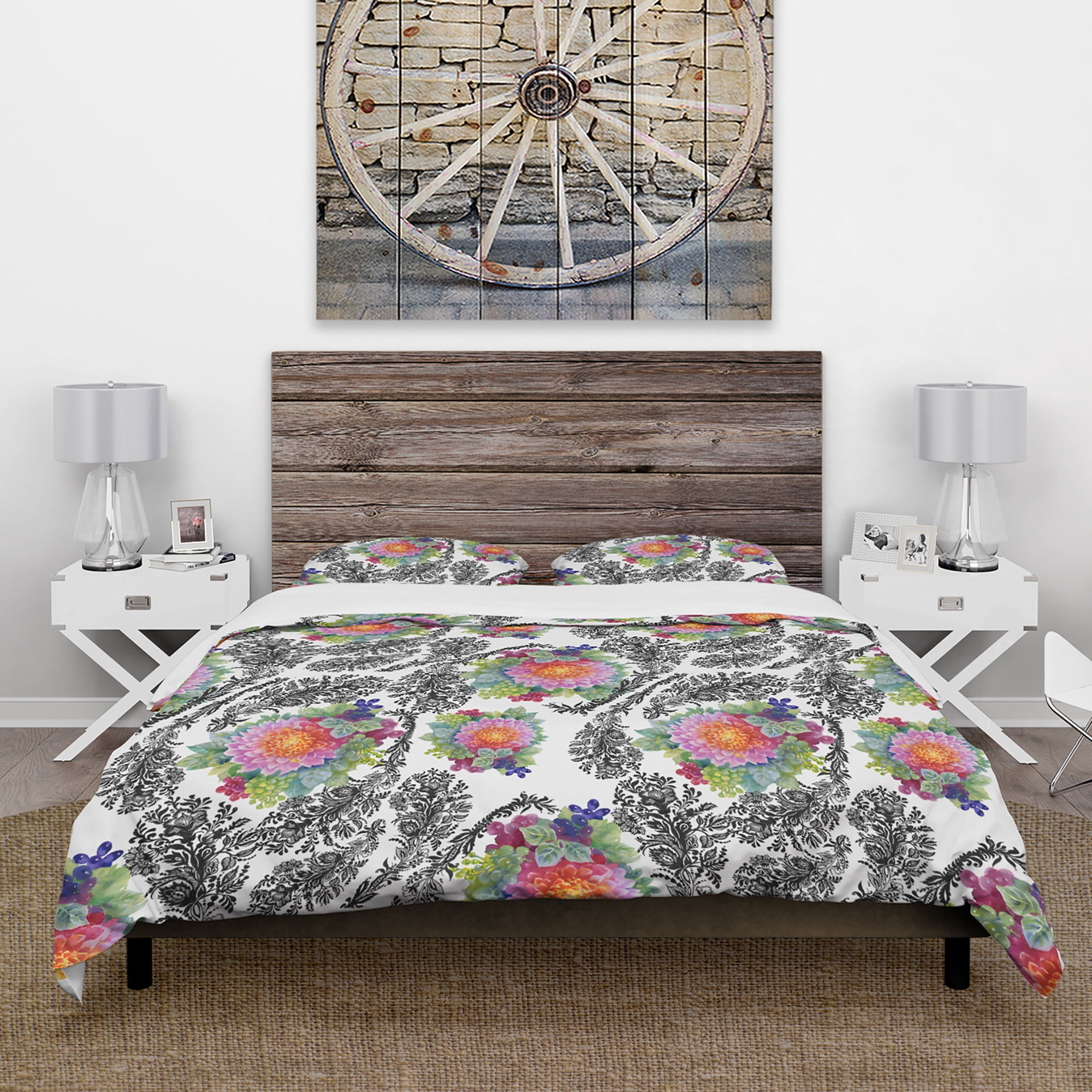 Designart 'Peony Flower Garden' Abstract Duvet Cover Set