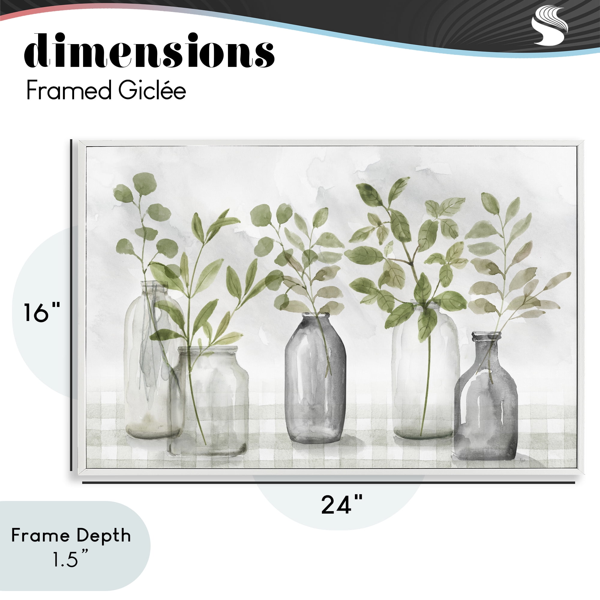 Stupell Industries Greenery Leaves in Vases White Framed Giclee Art, design by Nan