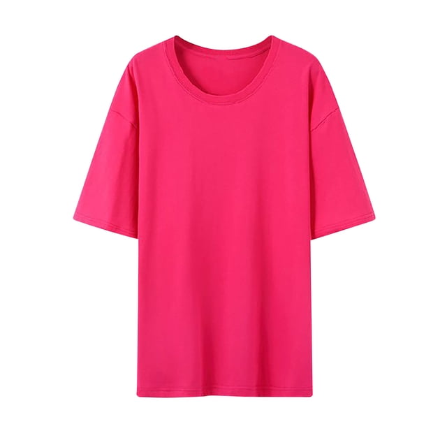 Pisexur Hauts d'Été pour Femmes, Hauts pour Femmes, Hauts de Sortie pour Femmes, Hauts pour Dames, T-Shirt d'Été à Col Rond Manches Courtes Mode Décontractée Imprimé avec Boutons Rose Vif, m