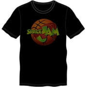 Space Jam Fitted Black T-Shirt with Basketball and Movie Logo, Sports Basketball Team, Looney Tunes-Medium