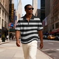 thumbnail image 6 of Polo Shirts for Men Casual Quarter Zip Striped Golf Shirt Lightweight Short Sleeve T Shirt Stylish Business Lapel Collared Pullover OIOLOYJM Gray L, 6 of 9