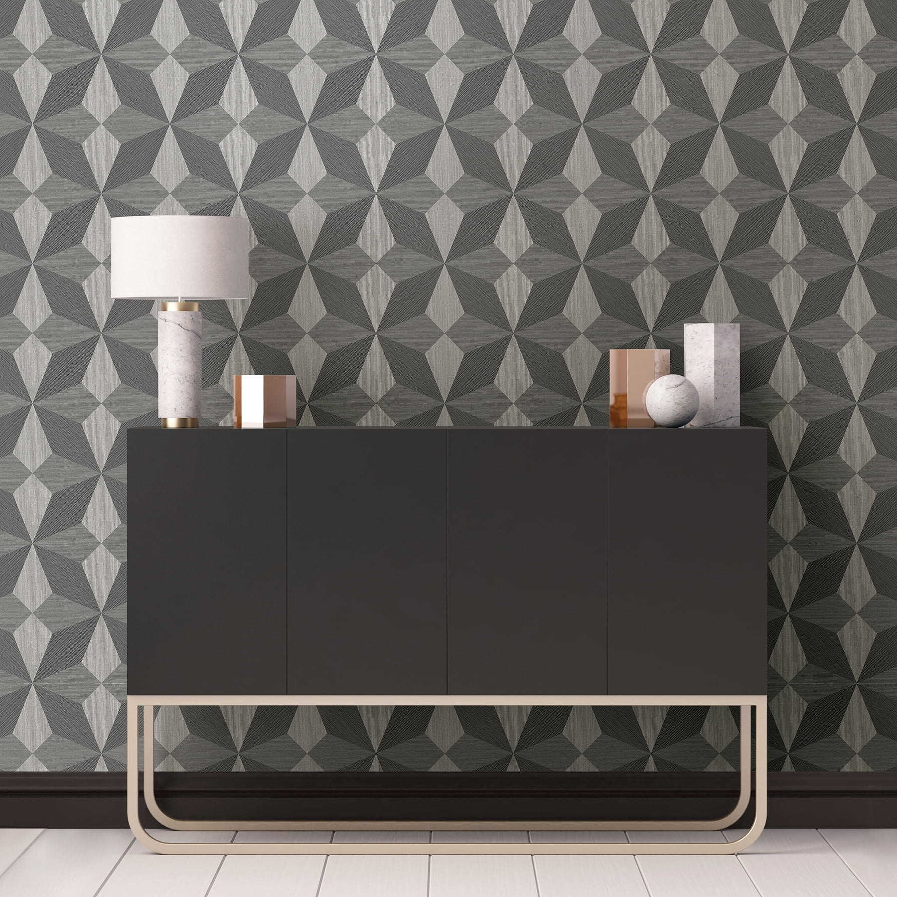 Decorline Valiant Grey Faux Grasscloth Mosaic Wallpaper