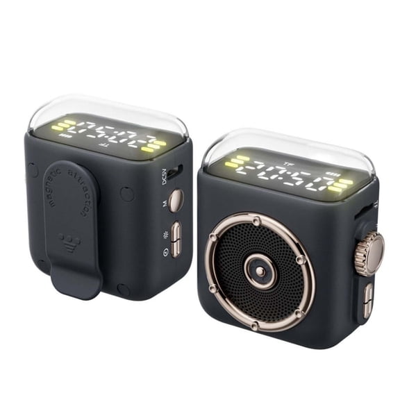 Bluetooth Speaker,Portable Speaker,Magnetic Clip-on Mini Bluetooth Speaker, Small Portable Wireless Bluetooth Speaker with Loud Sound Clock Night Light Support TF Card for Home Office(Gray)