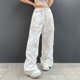 thumbnail image 5 of (Video disponible) Blanco S Street Estilo casual retro Cintura con cordón Pantalones de pierna ancha sueltos Chica caliente Pantalones de pierna deportivos de baile guapo, 5 of 8