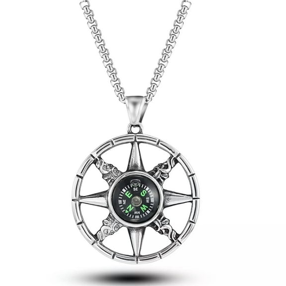 GKNET Vintage Mens Working Nautical Compass Necklace Pendant Stainless Steel