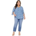 thumbnail image 3 of DARING DIVA Women's Plus 3/4 Sleeve V Neck Chiffon Work Blouse 1X Blue, 3 of 6