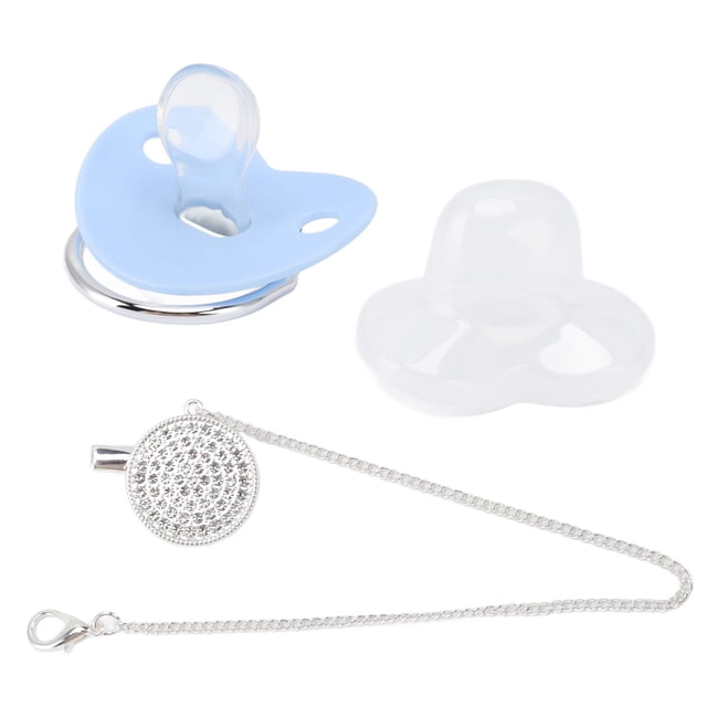 M Size Bling Baby Pacifier One Piece Design No BPA 100% Super Soft Silicone Safe Dummy Pacifier with A Alloy Chain Clip Rhinestone Crown for Infants Aged 6 to 18 Months