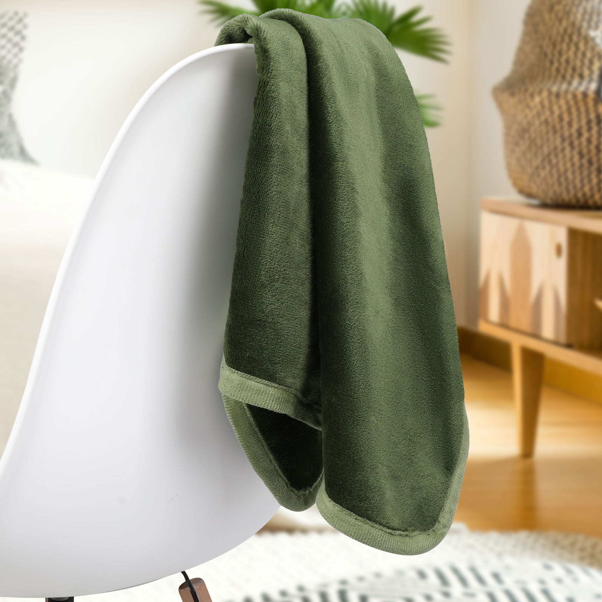 Unique Bargains Flannel Fleece Blanket Soft Luxury Hemmed Fern Green 30"x40"