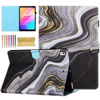 Allytech Case for Lenovo M10 Gen 3 10.1 Inch 2022 with Pen Holder & Card Slots, Multi-Angle Viewing Stand PU Leather Magnetic Clasp Shockproof Flip Case, Black Gold Marble