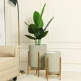 thumbnail image 3 of LuxenHome Set of 2 Gray Honeycomb Metal Cachepot Planters with Gold Stands, 3 of 12