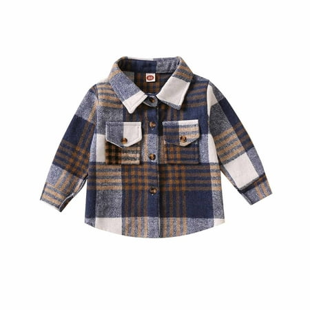 

FRSASU Clearance Toddler Flannel Shirt Jacket Plaid Long Sleeve Lapel Button Down Shacket Shirts Coats Fall Tops Blue 6-12 Months