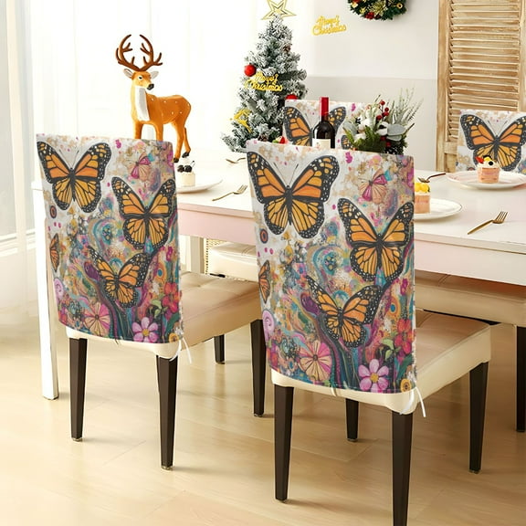 YAZAOO Chair Covers Set Home Kitchen Monarch Butterflies in Flight Party Decor Seat Back Cover Protector