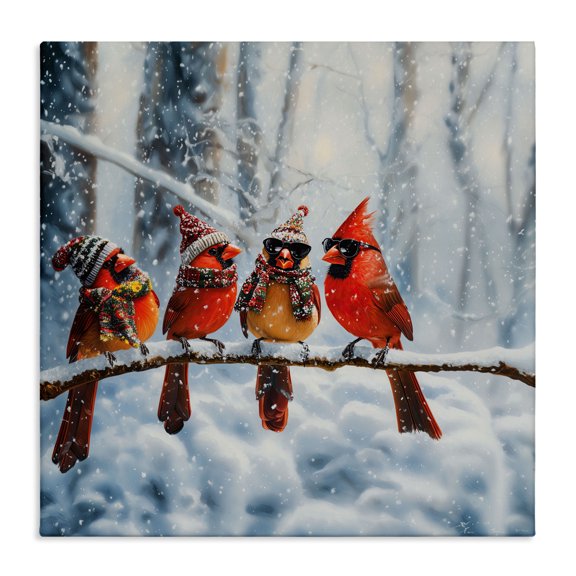 Stupell Industries Rustic Lodge Winter Dressed Cardinals Canvas Art, 17 x 17, by Jim Baldwin