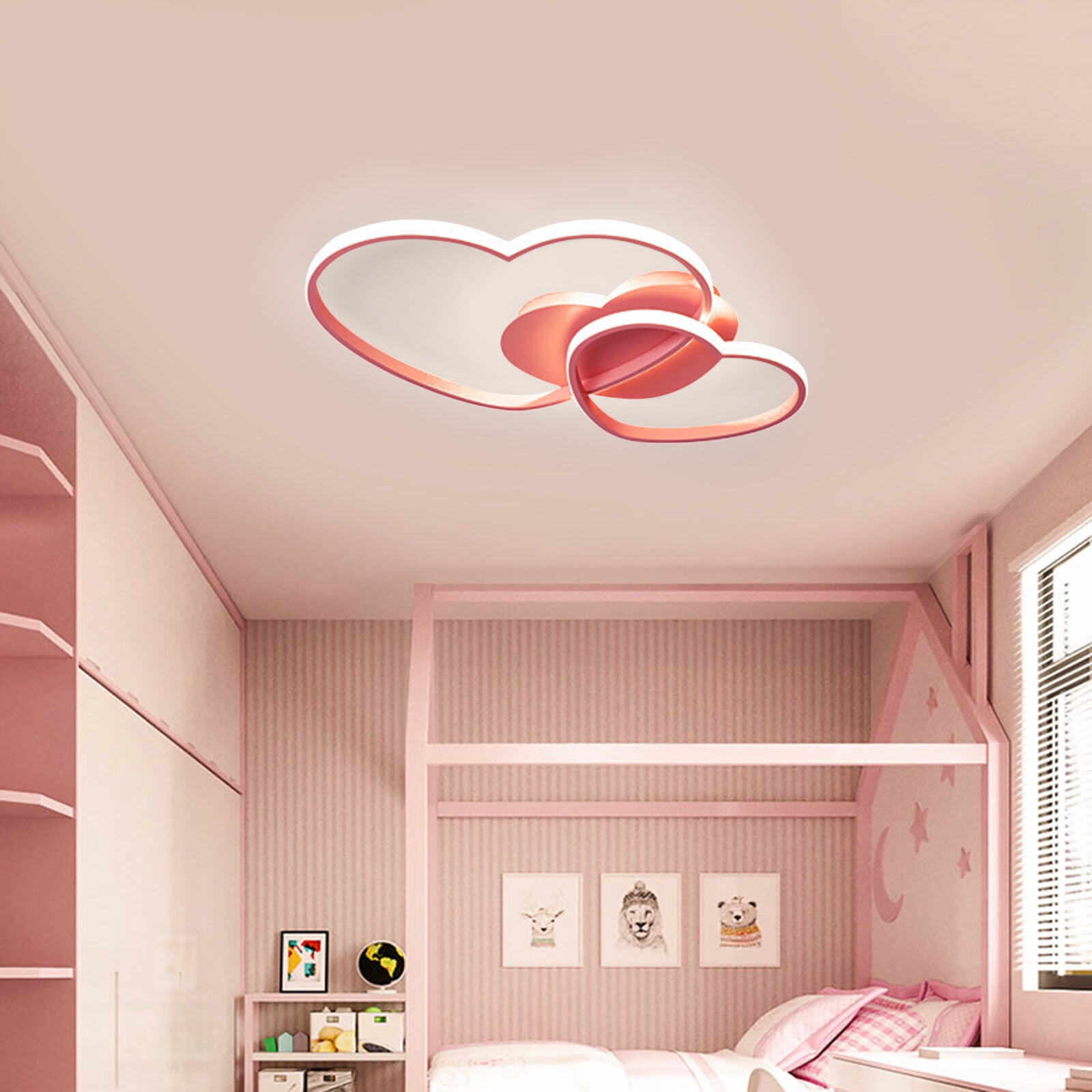 20.47*12.99 Elegant Pink Heart-shaped Ceiling Light Flush Mount Lighting Fixture for Living Room, Bedroom