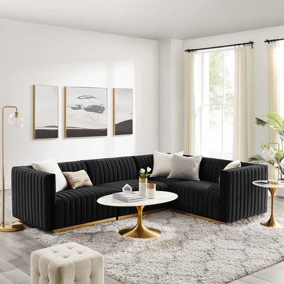 Modway Conjure Channel Tufted Performance Velvet 4-Piece Sectional in Gold Black
