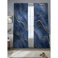 thumbnail image 4 of Abstract Marble Texture Sheer Curtains 108 inches Long 2 Panels Set Deep Blue Gold Wave Art Tiers Sheers Rod Pocket Small Window Short Curtains for Kitchen Cafe, Each 52" W x 108" L, 4 of 7