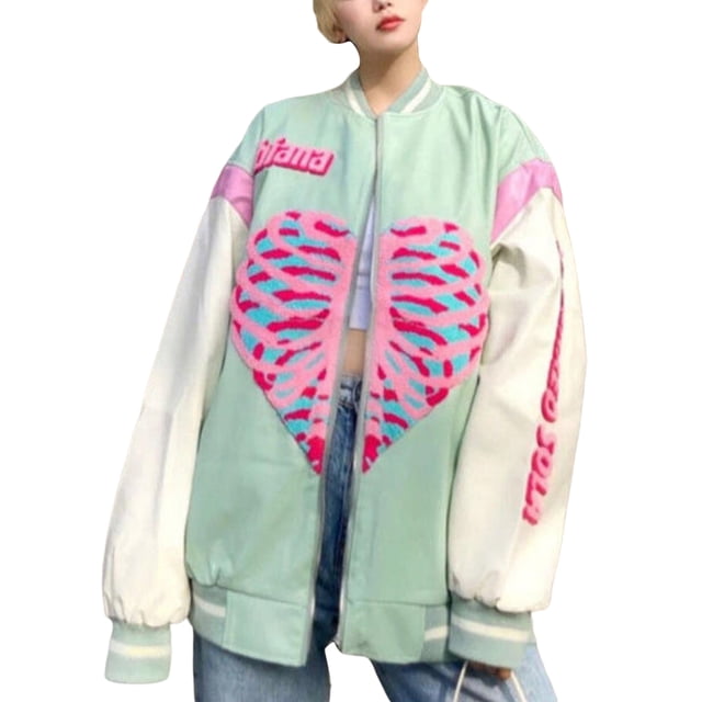 Veste de Baseball Surdimensionnée pour Femmes, Décontractée, à Manches Longues, Blouson Bomber, Chandail Universitaire