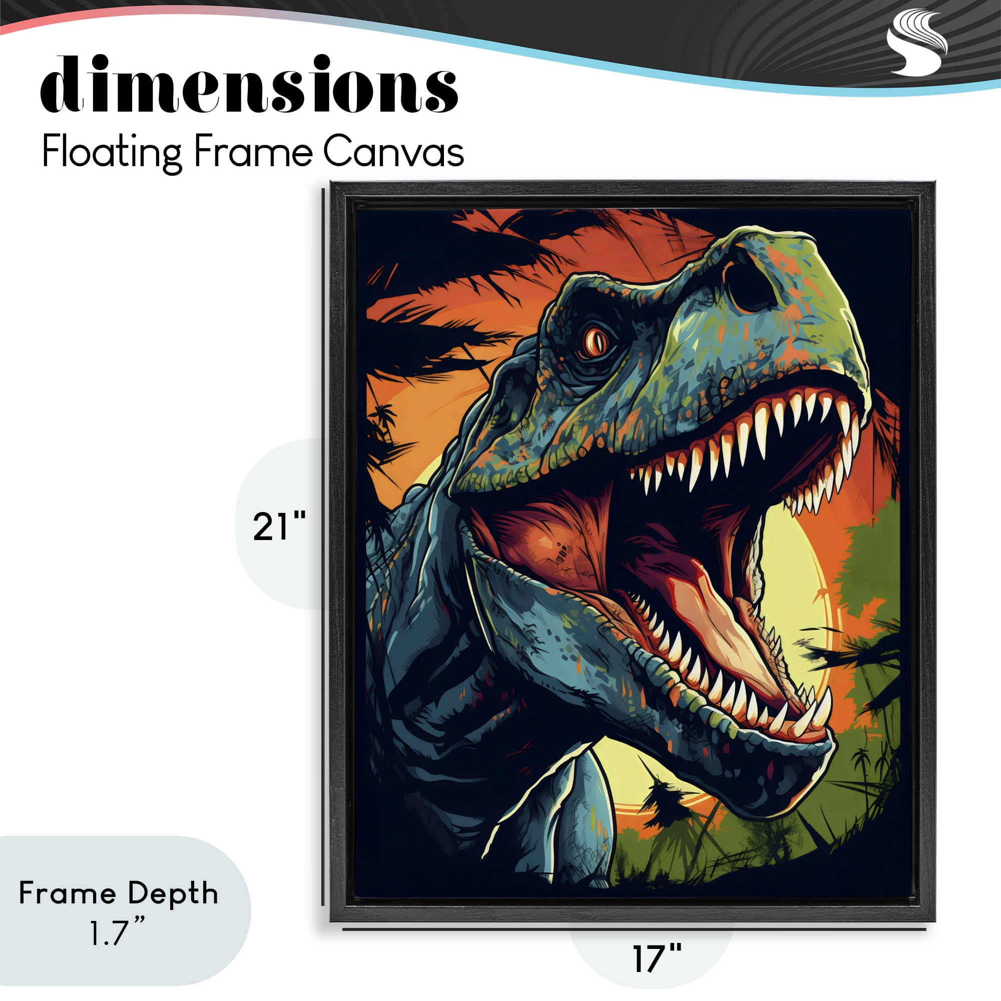Stupell Industries Dino Roar at Sunset Black Framed Floater Canvas Wall Art, design by Creative Studio