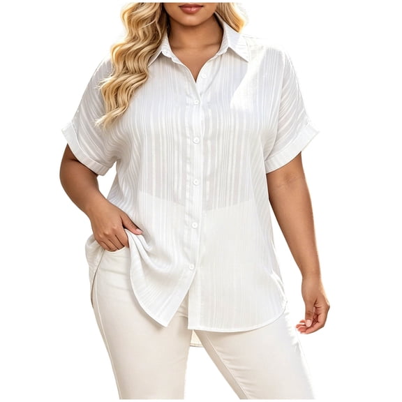 Diufon Plus Size Shirts for Women Striped Collared Short Sleeve Button Down Summer Tees Dressy Casual Tops