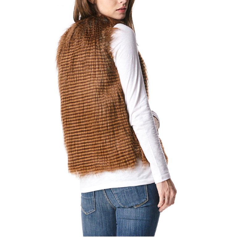 Ladies Fashion Faux Fur Vest, Brown, L, 53 OFF