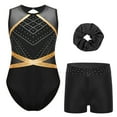 thumbnail image 2 of Hansber Leotards for Girls Gymnastics Bodysuit Tumbling Biketard Dance Outfit Matching Hair Scrunchie Black 10, 2 of 6