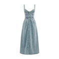 thumbnail image 5 of Kcodviy Robe Maxi en Denim Vintage Robes pour Petites Femmes avec Bretelles Spaghetti et Robe d'Été pour Femmes à Boutons devant pour Tenue Décontractée Chic Décontractée Robes Style Printemps/été, 5 of 5