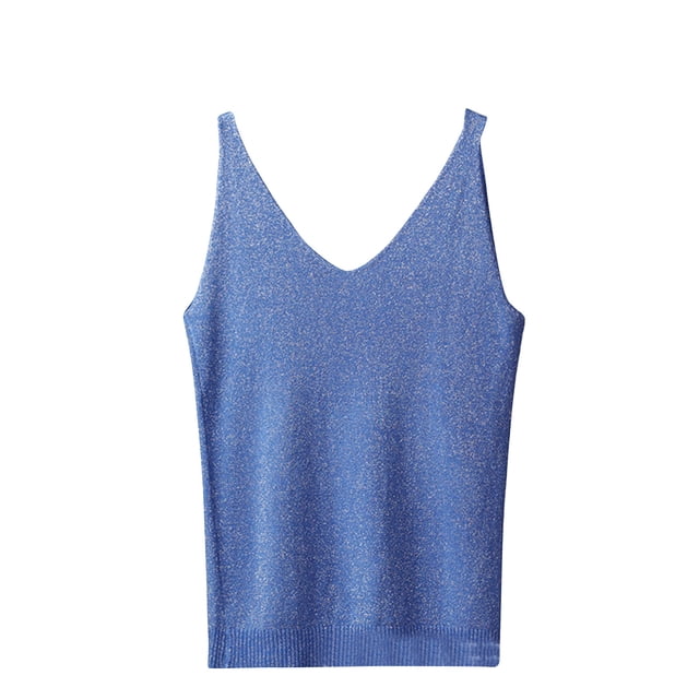 Mrat Débardeurs Dos Nu Femmes Été Imprimé Sans Manches Col Rond Débardeurs Col Rond Débardeurs Dos Nageur Femmes P-261 Bleu Taille Unique