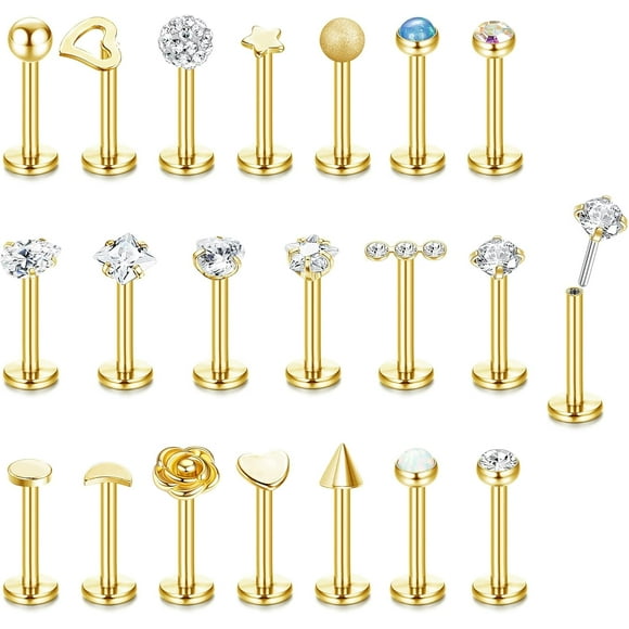 Bague à Lèvres Sans Fil 16G - Boucles d'Oreilles Hélice en Acier Inoxydable pour Femmes Hommes - Bijoux Labrador Monroe CZ Medusa Perçage Cartilage 8mm Bagues à Lèvres Sans Fil en Or