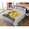 thumbnail image 4 of Emoji Sheet Set, Modern Believe Word with a Determined Face on Splash Effect and Soccer Ball, Fitted & Flat Sheet with Pillowcase Bedding Accent 4 Pcs Set, King, Grey and Pale Orange, by Ambesonne, 4 of 5