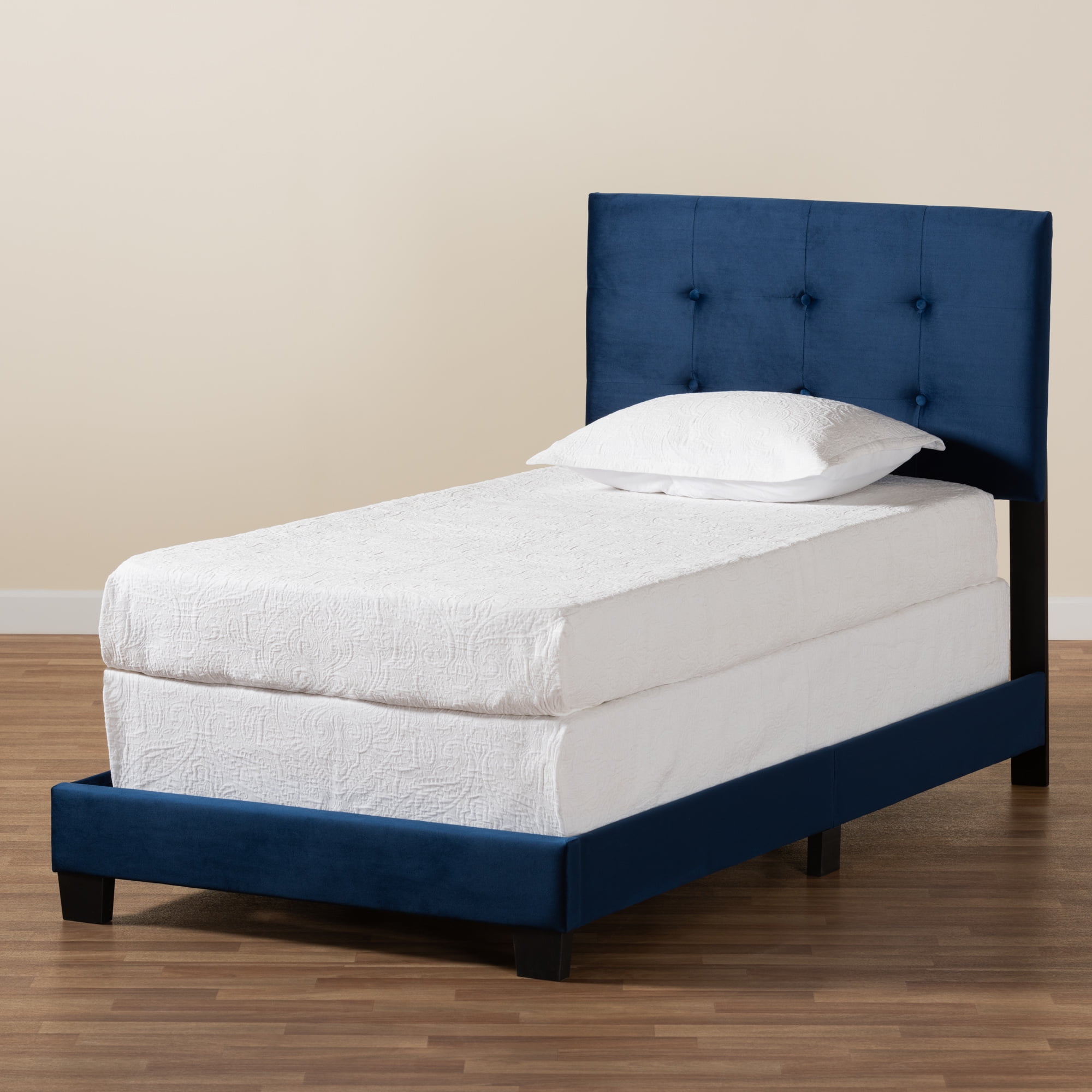 Baxton Studio Caprice Contemporary/Modern Velvet Tufted Panel Bed, Twin, Navy Blue/Black