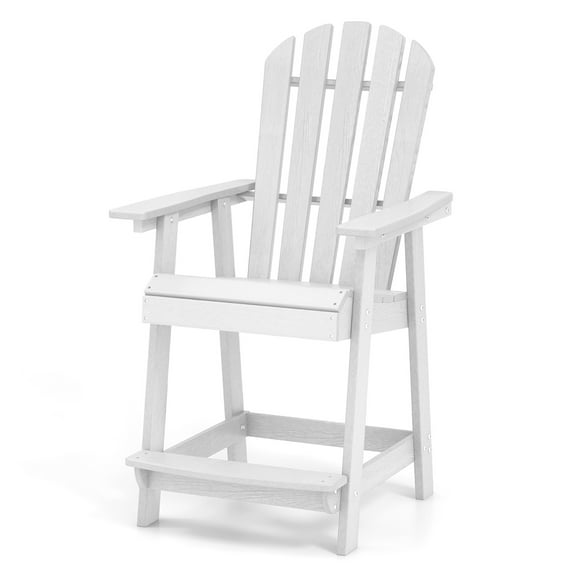 Gymax Tall Bar Stool HDPE Chair w/ Armrest Footrest Home Indoor Outdoor Patio White