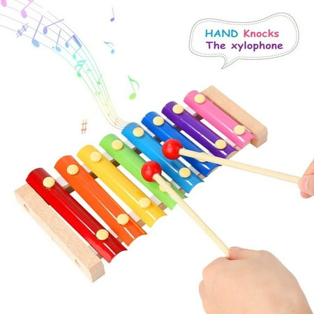 Colorful 8 Tones Hand Knock Xylophone with 2 Wooden Mallets Music Instruments Toys Rhyth m Educational Kit Wooden Musical Toys Kids Children