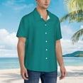thumbnail image 5 of Xecao Teal print Hawaiian shirt - a stylish short-sleeve button-down for men, perfect for casual beach and tropical outings., 5 of 9
