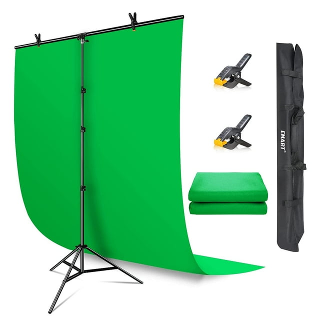 EMART Fond d'Écran Vert avec Support, 5x7 ft Écran Vert Pliable avec Kit de Support en T Portable, Support Réglable 5x8.5 ft pour Streaming, Gaming, Zoom